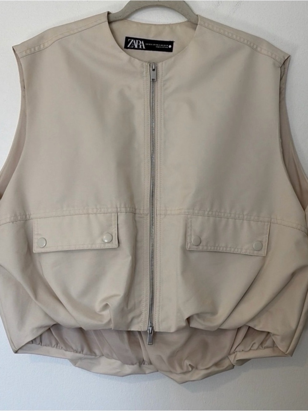 ZARA Light Beige tan zip-up vest Womens X/S